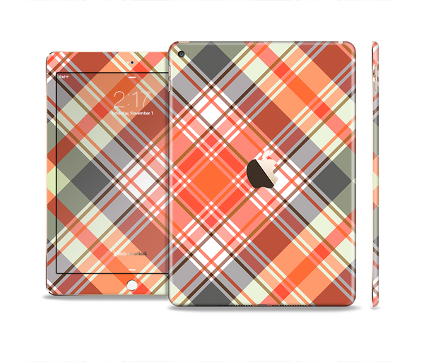 The Gray & Bright Orange Plaid Layered Pattern V5 Skin Set for the Apple iPad Pro