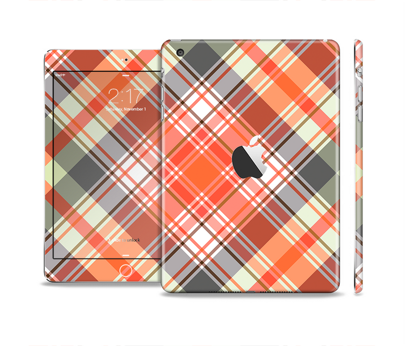 The Gray & Bright Orange Plaid Layered Pattern V5 Full Body Skin Set for the Apple iPad Mini 2