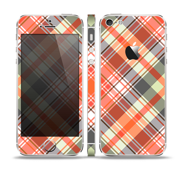 The Gray & Bright Orange Plaid Layered Pattern V5 Skin Set for the Apple iPhone 5
