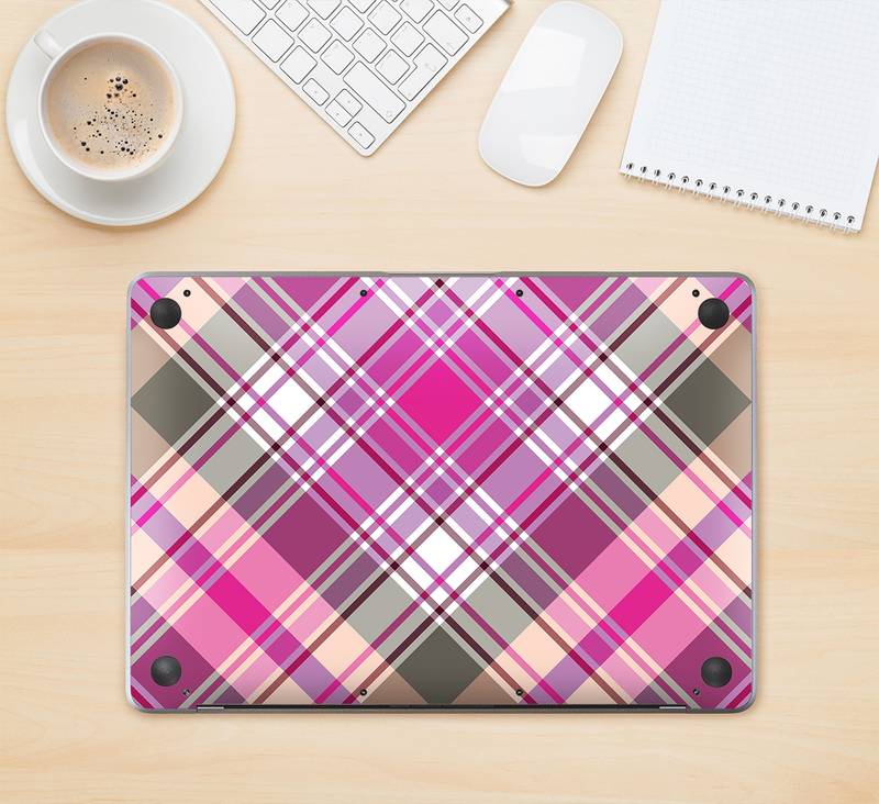 The Gray & Bright Pink Plaid Layered Pattern V5 Skin Kit for the 12" Apple MacBook (A1534)
