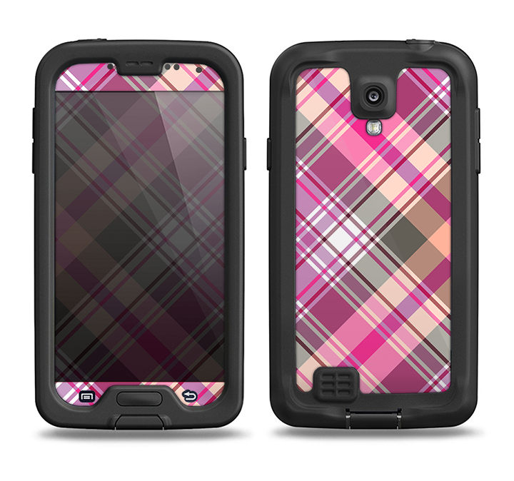The Gray & Bright Pink Plaid Layered Pattern V5 Samsung Galaxy S4 LifeProof Nuud Case Skin Set