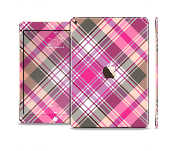 The Gray & Bright Pink Plaid Layered Pattern V5 Skin Set for the Apple iPad Pro