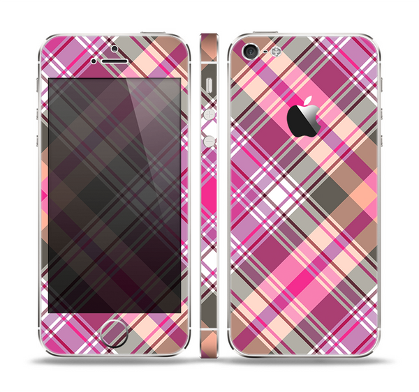 The Gray & Bright Pink Plaid Layered Pattern V5 Skin Set for the Apple iPhone 5