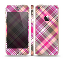 The Gray & Bright Pink Plaid Layered Pattern V5 Skin Set for the Apple iPhone 5s