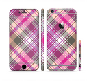 The Gray & Bright Pink Plaid Layered Pattern V5 Sectioned Skin Series for the Apple iPhone 6