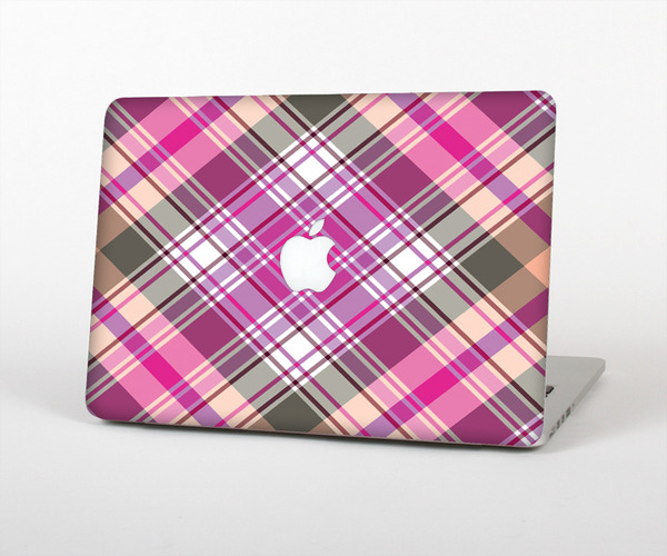 The Gray & Bright Pink Plaid Layered Pattern V5 Skin Set for the Apple MacBook Air 11"