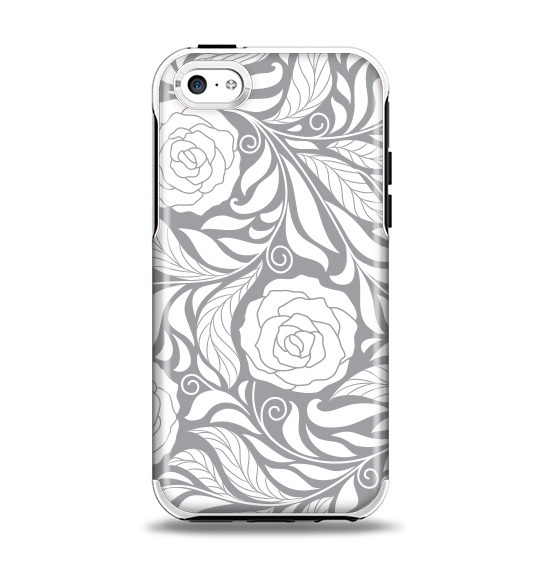 The Gray Floral Pattern V3 Apple iPhone 5c Otterbox Symmetry Case Skin Set