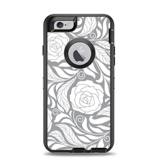 The Gray Floral Pattern V3 Apple iPhone 6 Otterbox Defender Case Skin Set
