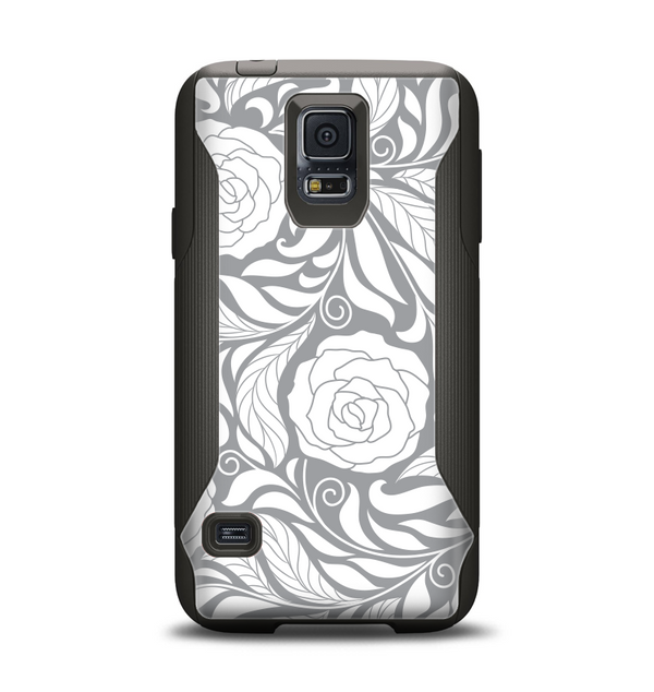 The Gray Floral Pattern V3 Samsung Galaxy S5 Otterbox Commuter Case Skin Set