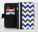 The Gray & Navy Blue Chevron Ink-Fuzed Leather Folding Wallet Credit-Card Case for the Apple iPhone 6/6s, 6/6s Plus, 5/5s and 5c