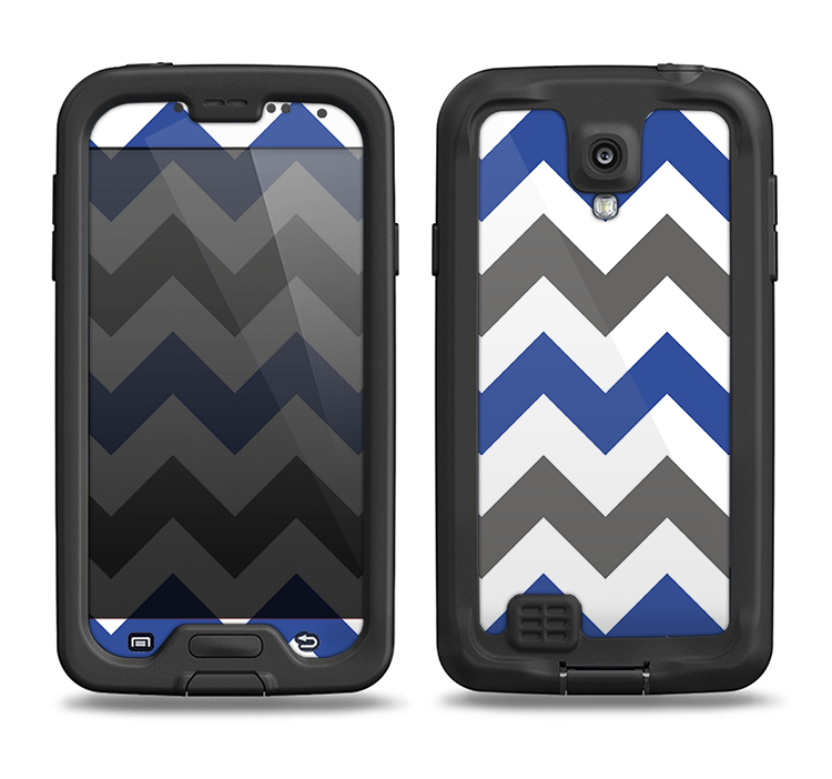 The Gray & Navy Blue Chevron Samsung Galaxy S4 LifeProof Nuud Case Skin Set