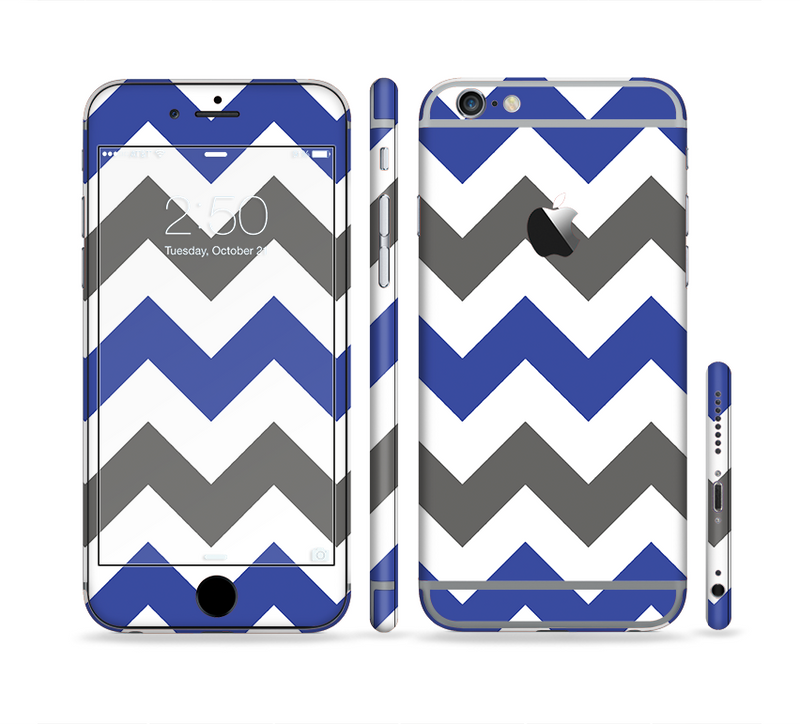 The Gray & Navy Blue Chevron Sectioned Skin Series for the Apple iPhone 6 Plus