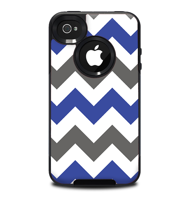 The Gray & Navy Blue Chevron Skin for the iPhone 4-4s OtterBox Commuter Case