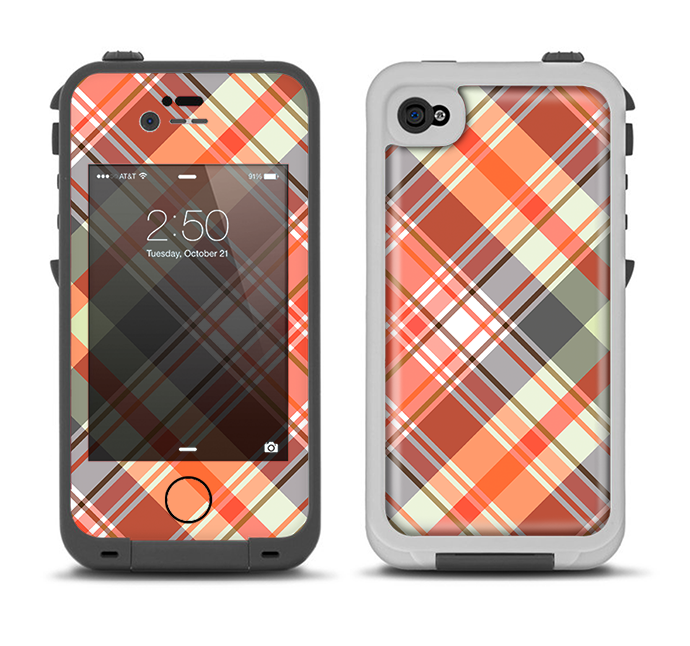 The Gray & Orange Plaid Layered Pattern V5 Apple iPhone 4-4s LifeProof Fre Case Skin Set