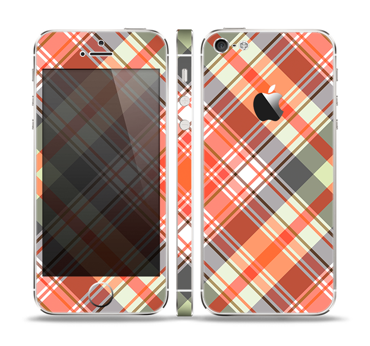 The Gray & Orange Plaid Layered Pattern V5 Skin Set for the Apple iPhone 5