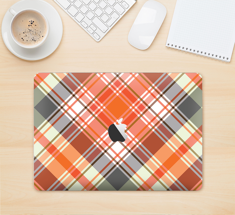 The Gray & Orange Plaid Layered Pattern V5 Skin Kit for the 12" Apple MacBook (A1534)