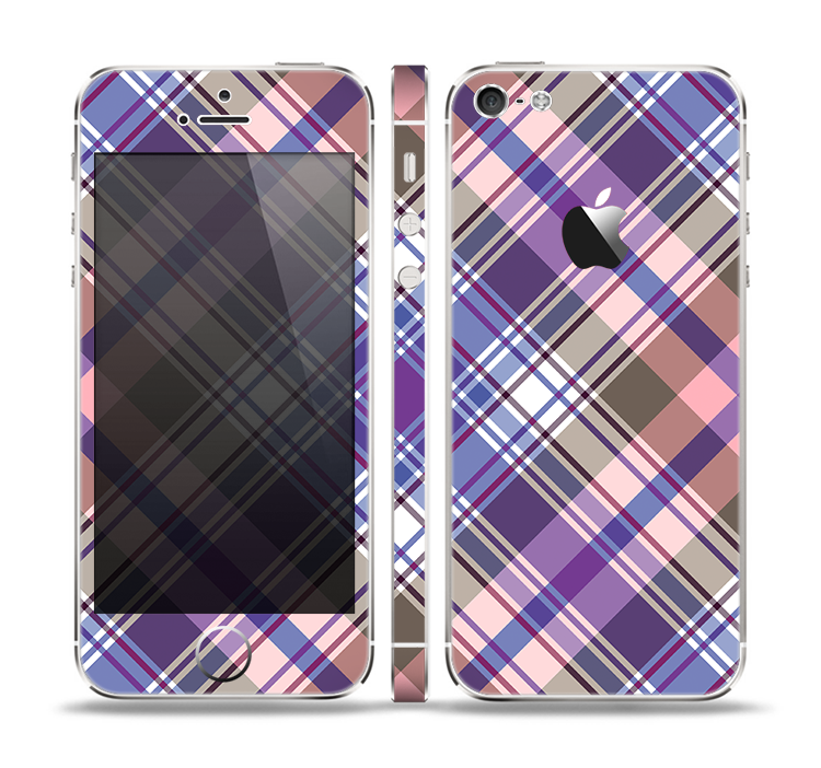 The Gray & Purple Plaid Layered Pattern V5 Skin Set for the Apple iPhone 5