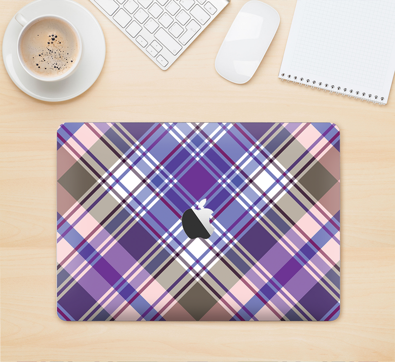 The Gray & Purple Plaid Layered Pattern V5 Skin Kit for the 12" Apple MacBook (A1534)