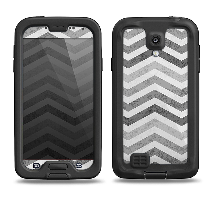 The Gray Toned Wide Vintage Chevron Pattern Samsung Galaxy S4 LifeProof Nuud Case Skin Set