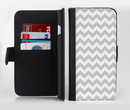 The Gray & White Chevron Pattern Ink-Fuzed Leather Folding Wallet Credit-Card Case for the Apple iPhone 6/6s, 6/6s Plus, 5/5s and 5c