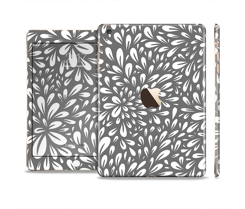 The Gray & White Floral Sprout Full Body Skin Set for the Apple iPad Mini 3
