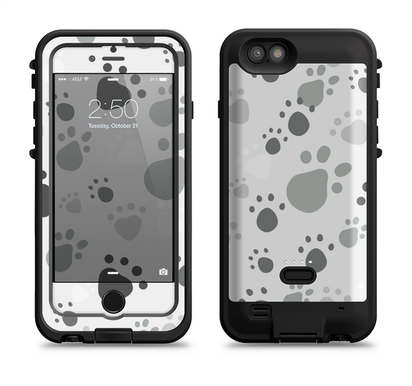 The Gray & White Large Paw Prints Apple iPhone 6/6s LifeProof Fre POWER Case Skin Set