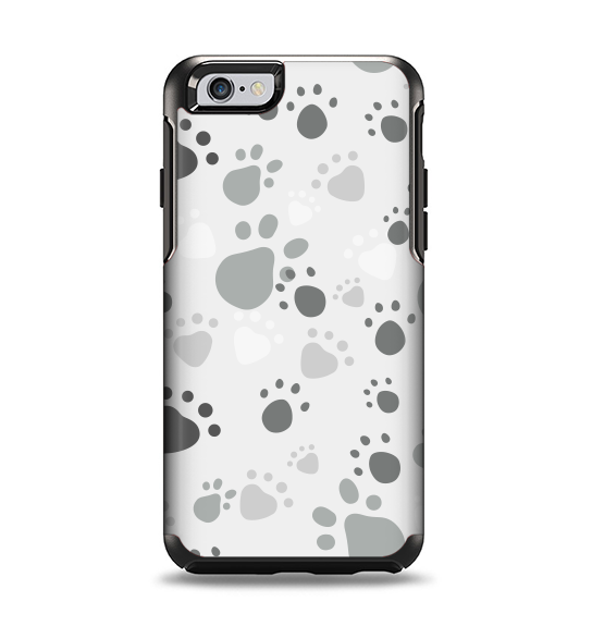The Gray & White Large Paw Prints Apple iPhone 6 Otterbox Symmetry Case Skin Set
