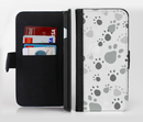 The Gray & White Large Paw Prints Ink-Fuzed Leather Folding Wallet Credit-Card Case for the Apple iPhone 6/6s, 6/6s Plus, 5/5s and 5c