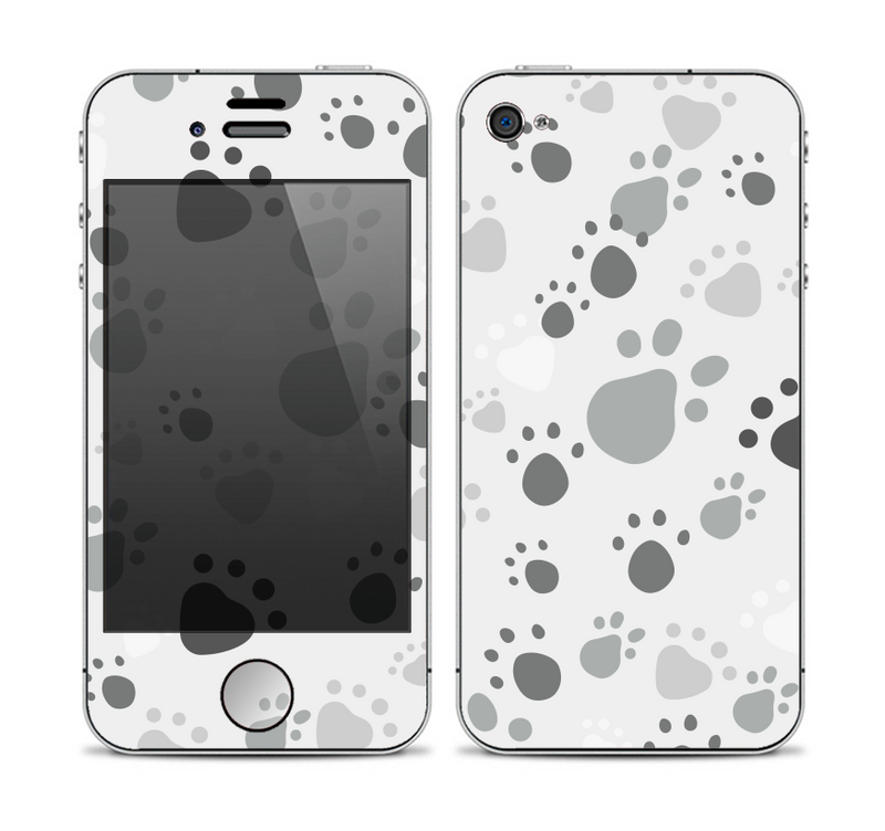 The Gray & White Large Paw Prints Skin for the Apple iPhone 4-4s