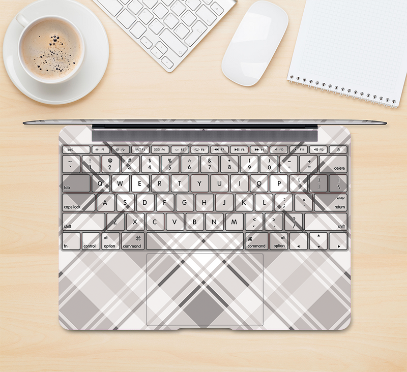 The Gray & White Plaid Layered Pattern V5 Skin Kit for the 12" Apple MacBook (A1534)