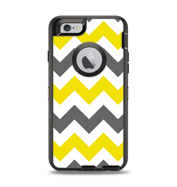 The Gray & Yellow Chevron Pattern Apple iPhone 6 Otterbox Defender Case Skin Set