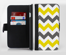 The Gray & Yellow Chevron Pattern Ink-Fuzed Leather Folding Wallet Credit-Card Case for the Apple iPhone 6/6s, 6/6s Plus, 5/5s and 5c