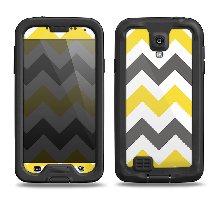 The Gray & Yellow Chevron Pattern Samsung Galaxy S4 LifeProof Fre Case Skin Set