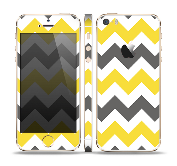 The Gray & Yellow Chevron Pattern Skin Set for the Apple iPhone 5s