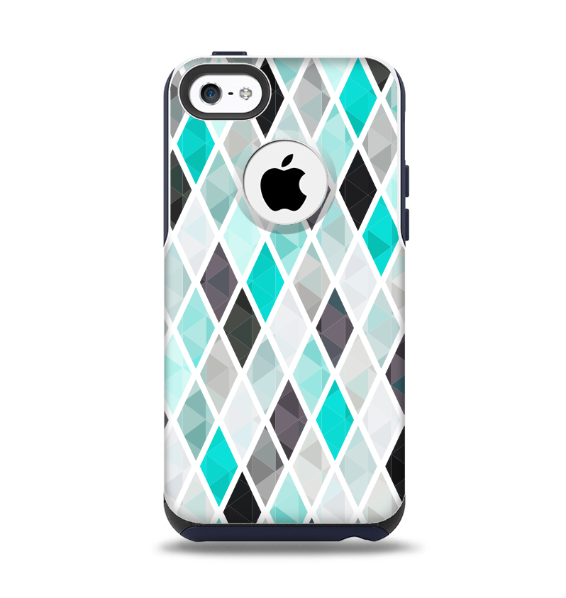 The Graytone Diamond Pattern with Teal Highlights Apple iPhone 5c Otterbox Commuter Case Skin Set