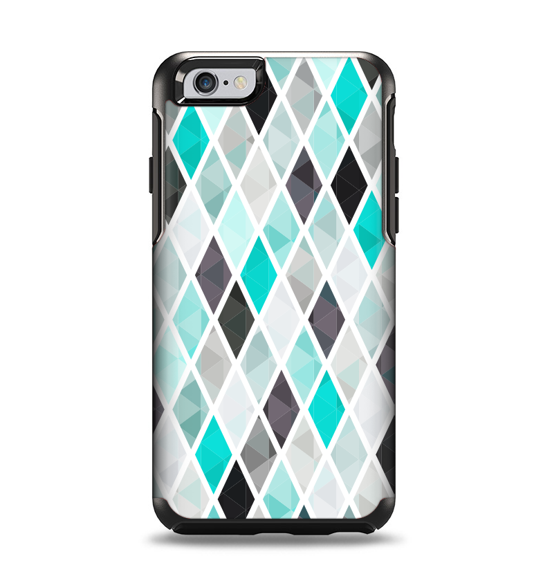 The Graytone Diamond Pattern with Teal Highlights Apple iPhone 6 Otterbox Symmetry Case Skin Set