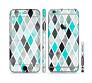 The Graytone Diamond Pattern with Teal Highlights Sectioned Skin Series for the Apple iPhone 6s Plus