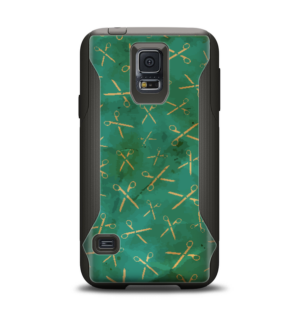 The Green And Gold Vintage Scissors Samsung Galaxy S5 Otterbox Commuter Case Skin Set