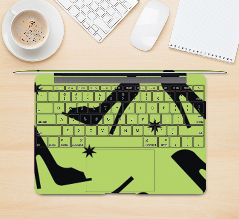 The Green & Black High-Heel Pattern V12 Skin Kit for the 12" Apple MacBook (A1534)