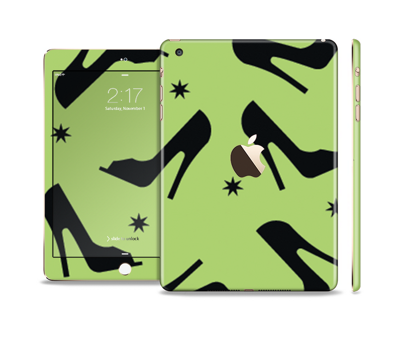 The Green & Black High-Heel Pattern V12 Full Body Skin Set for the Apple iPad Mini 3