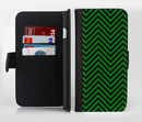 The Green & Black Sharp Chevron Pattern Ink-Fuzed Leather Folding Wallet Credit-Card Case for the Apple iPhone 6/6s, 6/6s Plus, 5/5s and 5c