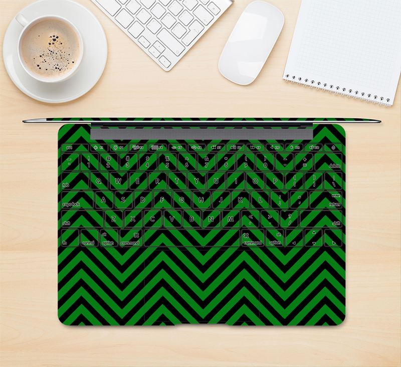 The Green & Black Sharp Chevron Pattern Skin Kit for the 12" Apple MacBook (A1534)