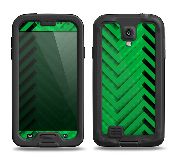 The Green & Black Sketch Chevron Samsung Galaxy S4 LifeProof Fre Case Skin Set