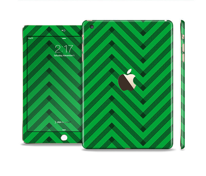 The Green & Black Sketch Chevron Full Body Skin Set for the Apple iPad Mini 3