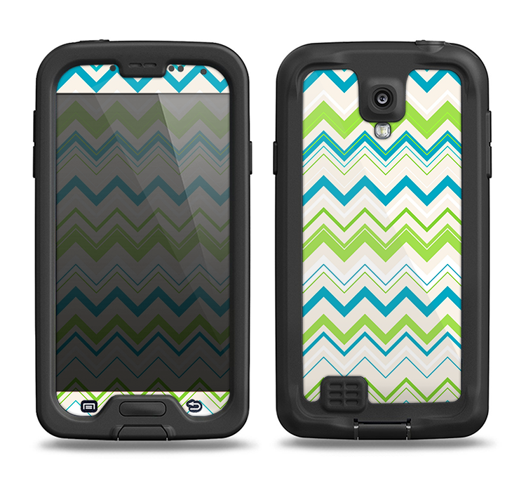 The Green & Blue Leveled Chevron Pattern Samsung Galaxy S4 LifeProof Fre Case Skin Set