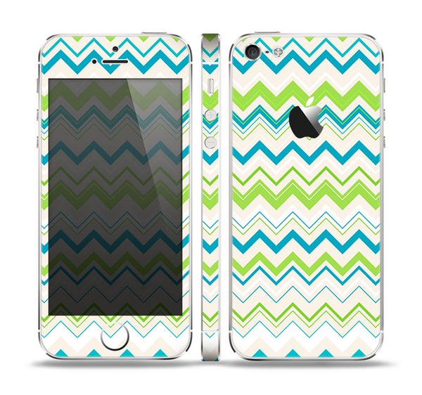 The Green & Blue Leveled Chevron Pattern Skin Set for the Apple iPhone 5