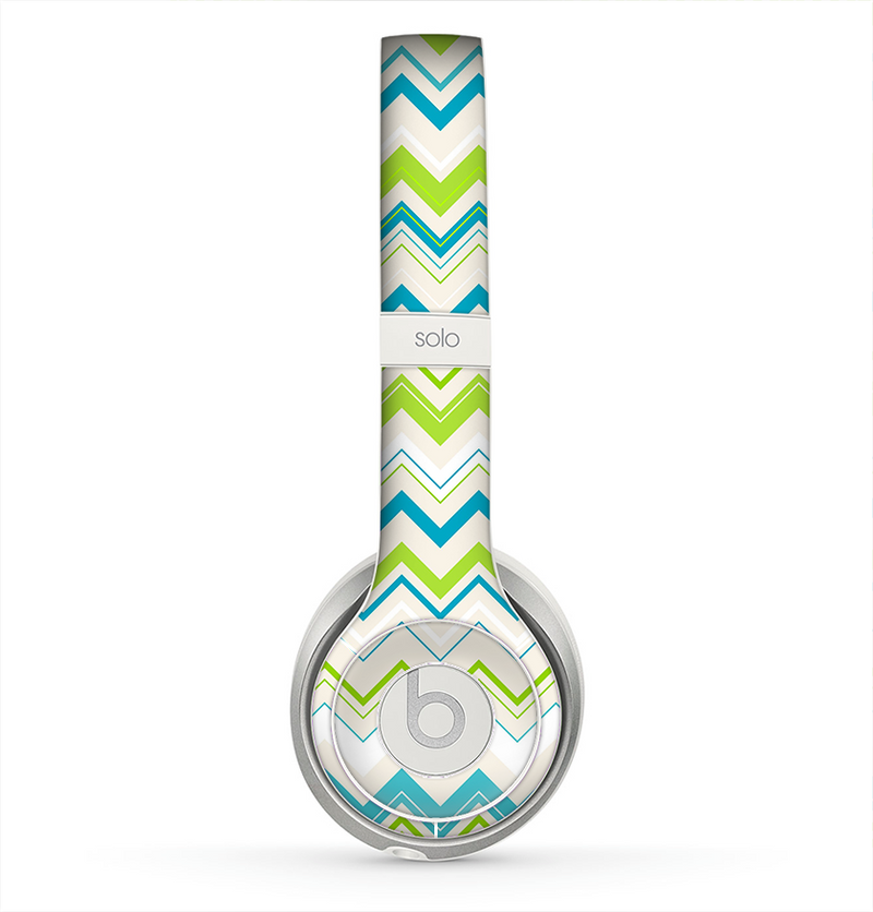 The Green & Blue Leveled Chevron Pattern Skin for the Beats by Dre Solo 2 Headphones