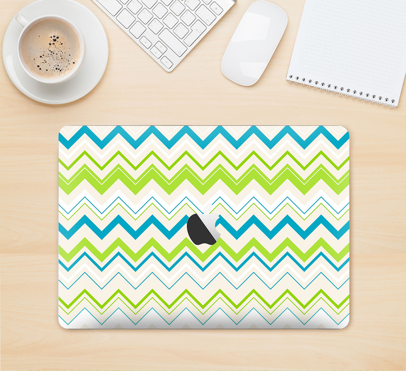 The Green & Blue Leveled Chevron Pattern Skin Kit for the 12" Apple MacBook (A1534)