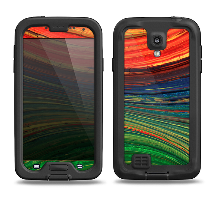 The Green, Blue and Red Painted Oil Waves Samsung Galaxy S4 LifeProof Fre Case Skin Set