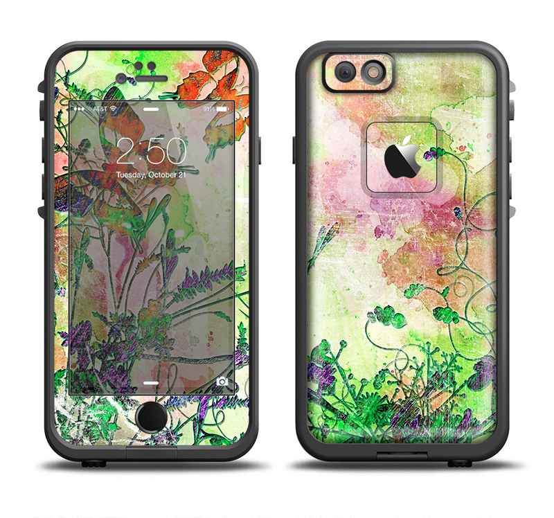 The Green Bright Watercolor Floral Apple iPhone 6 LifeProof Fre Case Skin Set